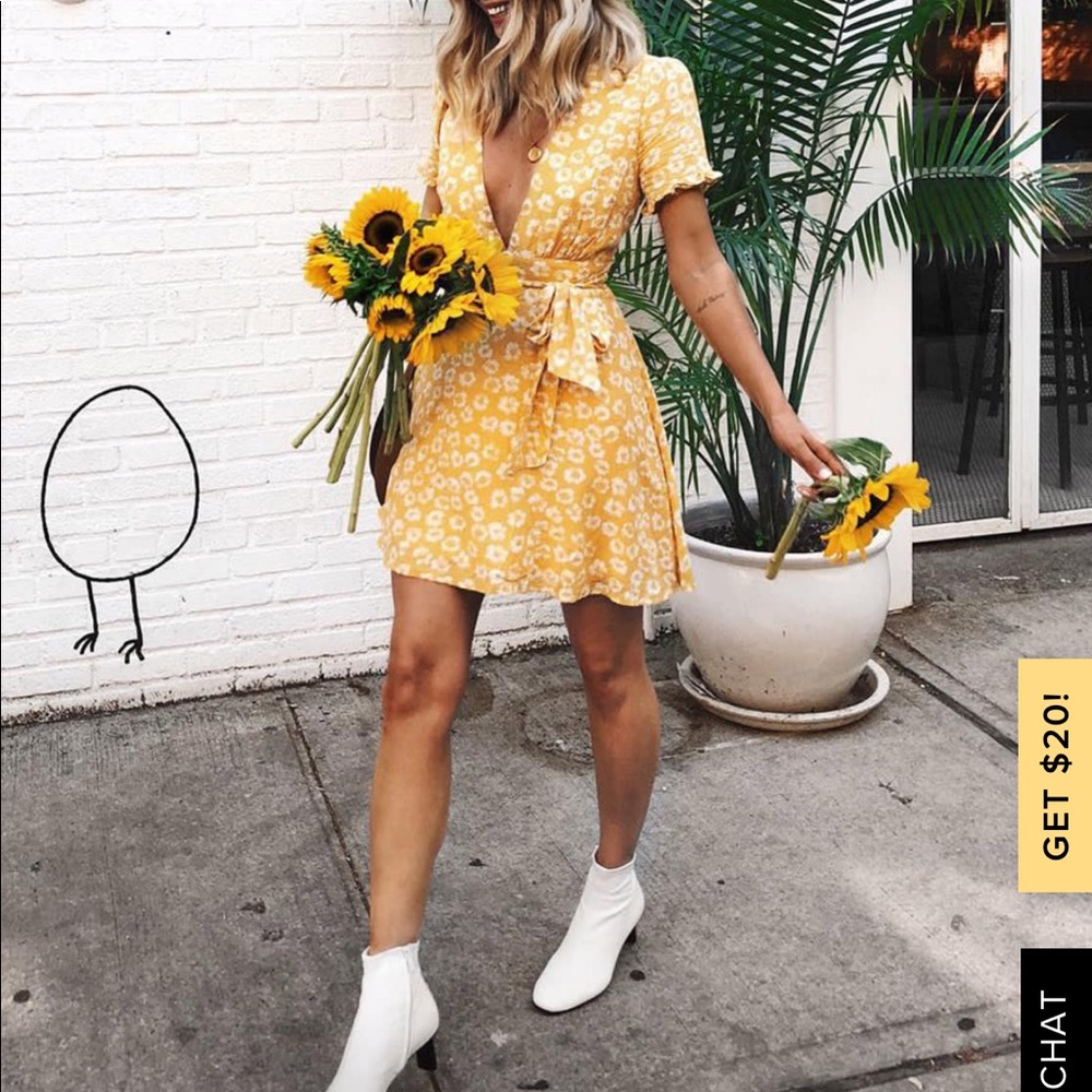 Garden Explorer Mustard Floral Print Mini Dress: S